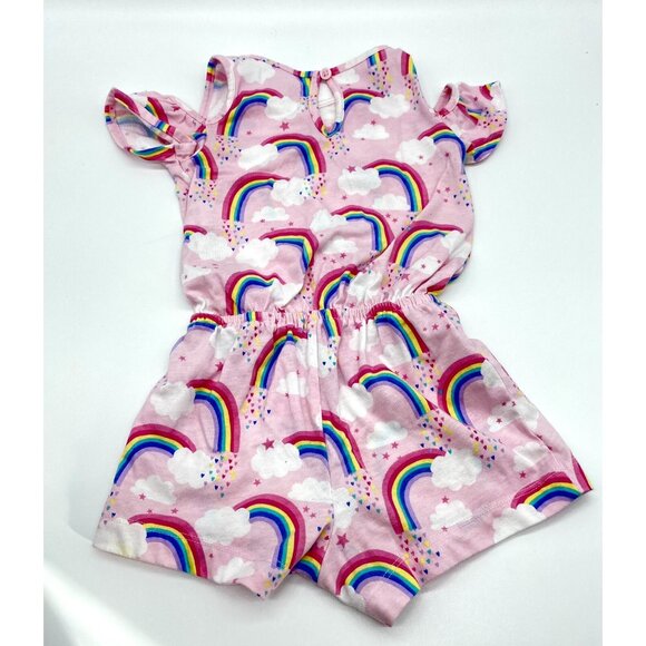 Childrens Place Rainbow Summer Romper Size 2T 24m Pink Sleeveless Elastic Waist - Picture 3 of 7